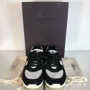 Valentino Garavani Men’s Black & White Colorblock Suede Panel Lace up Sneaker